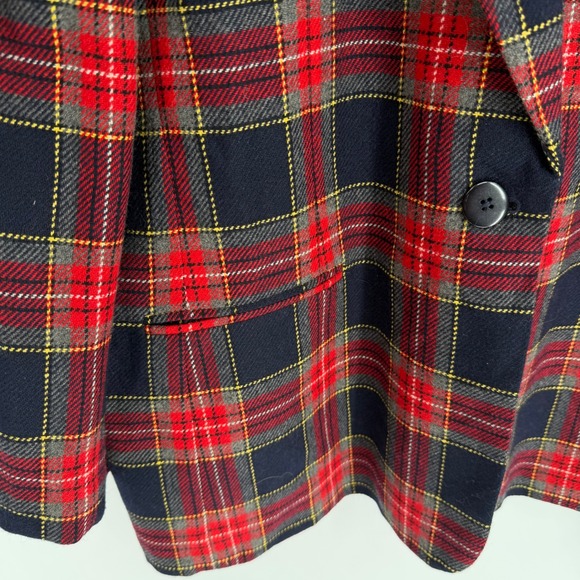 VTG 90s Tartan Plaid Blazer Womens 20W Red Navy Academia Preppy Jacket 
Wool - Picture 5 of 10